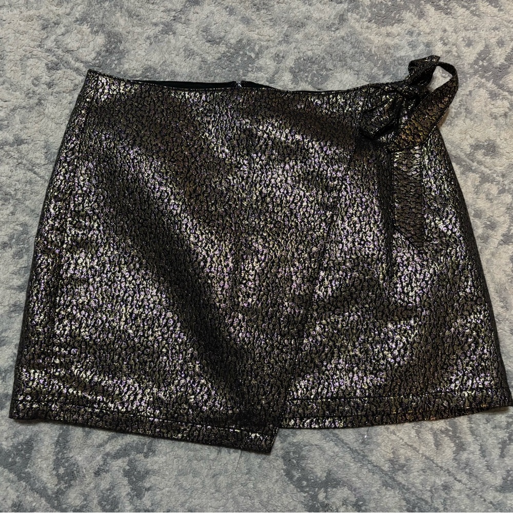 Express Black Shimmer Wrap Mini Skirt